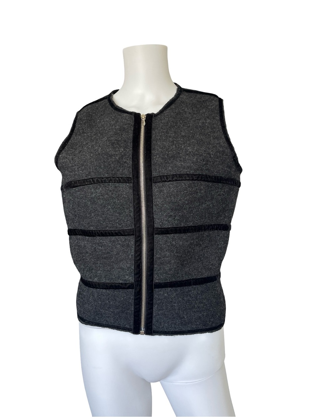 Comme Il Faut Vest Felted Wool Gray Full Zip Neutral Womens Size Large